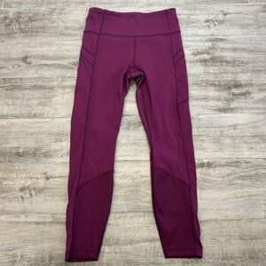 Athleta Vitality Rib 7/8 Tight Womens Purple Plum Yoga Athletic Pocket Sz Small